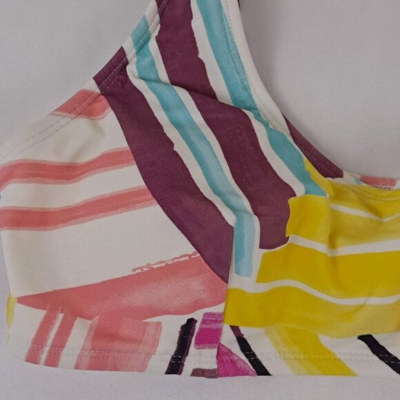 Cupshe Size Med Striped Bikini Pull On Style Cropped Top White Yellow Purple NWT - Picture 5 of 16